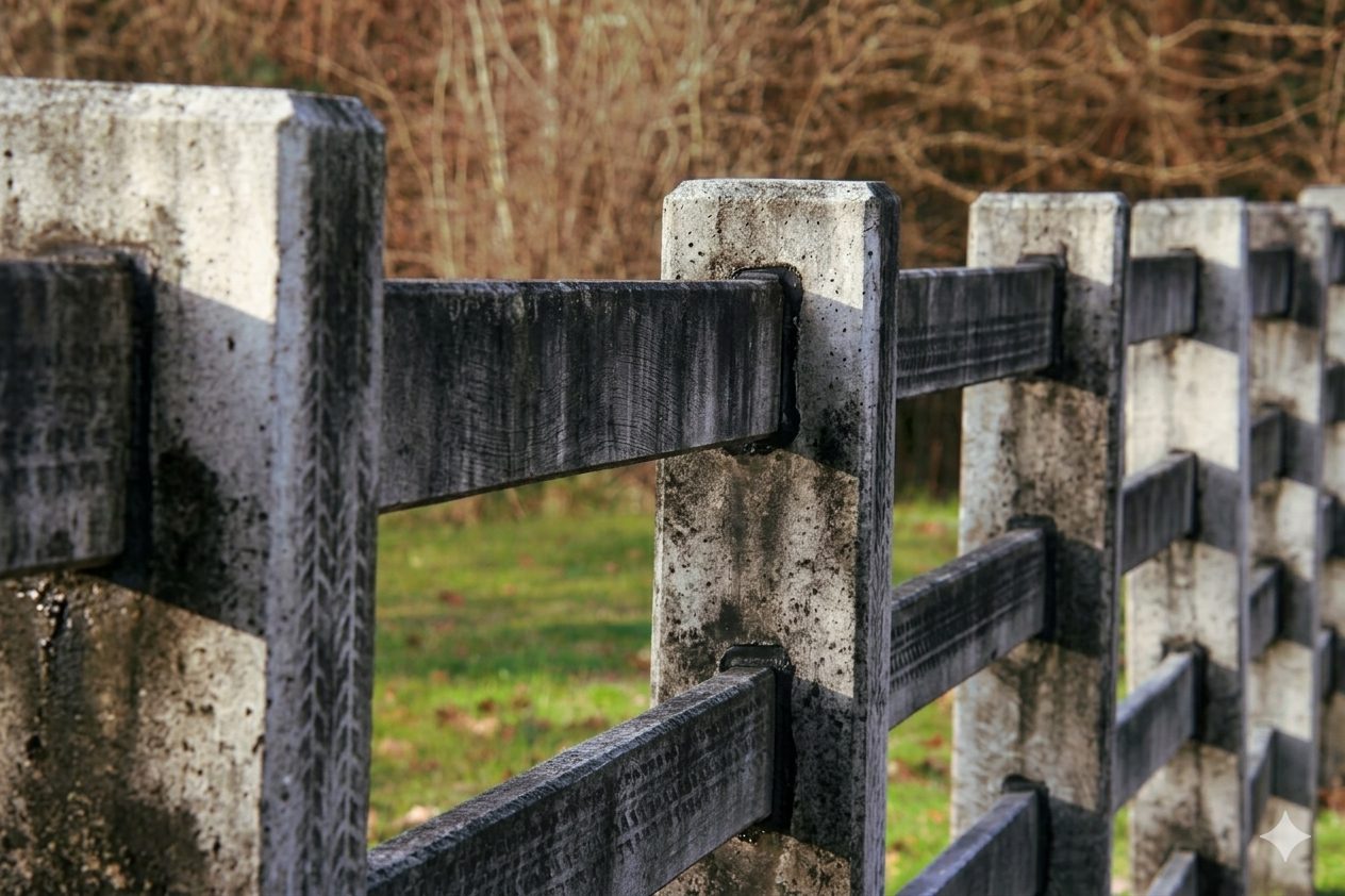 Dirty fence before pressure washing